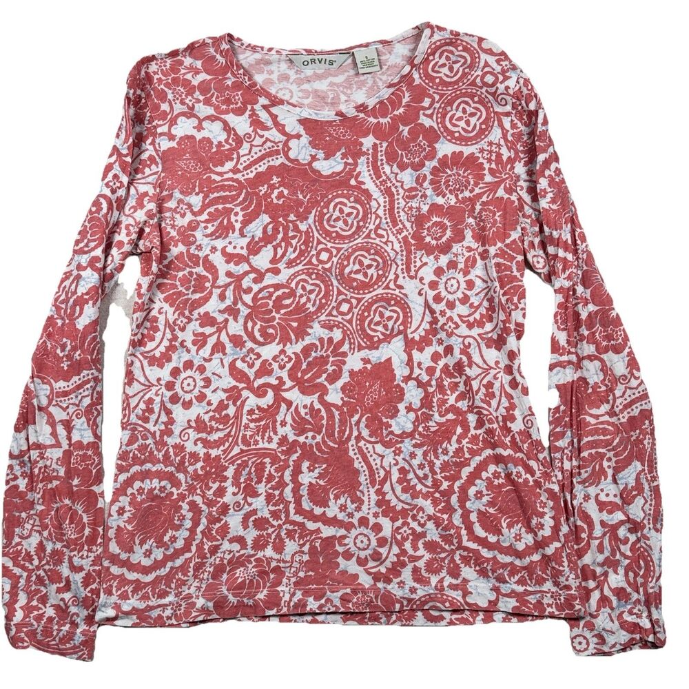 Orvis Women’s Small Paisley Floral Pullover Top Long Sleeve Outdoor Nature Camp